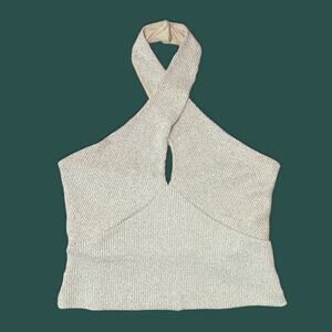 Banana Republic Ottoman Cross Halter Neck Key Hole Knit Top - Size Small